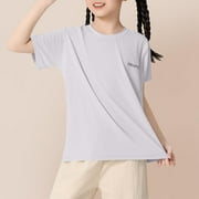 Athletic Workout Tops for Boys \u0026 Girls Short Sleeve Crewneck T-Shirts 3-14 Years Toddlers Teens Casual Breathable Solid Pullover Gym Tees on Clearance